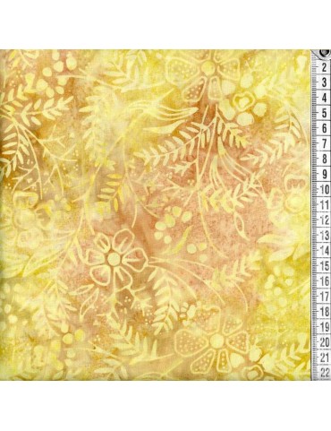 Tissu Batik imprimé fleurs jaune et beige