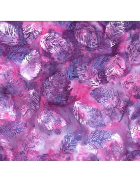 Tissu Batik imprimé de plumes mauve et violet