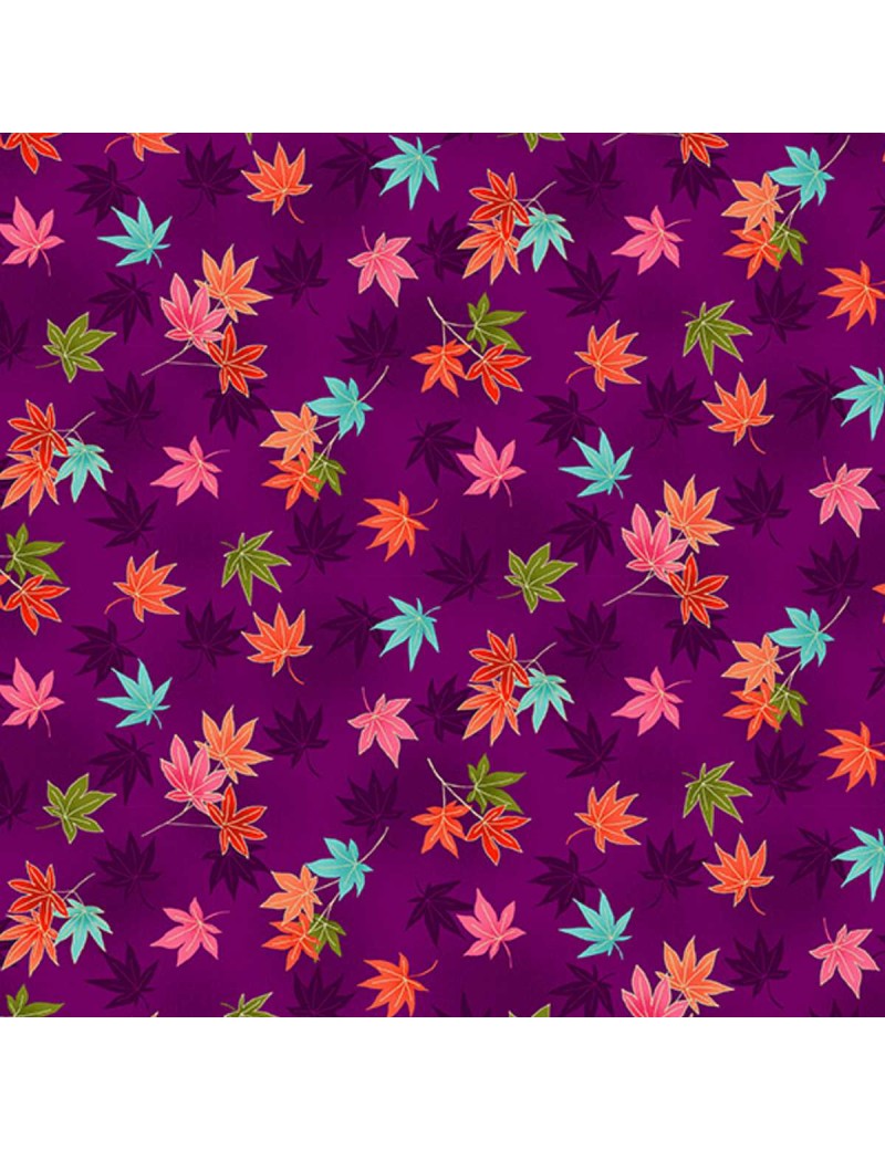 TP-2517-L Maple Leaves Purple tissu japonais Hikari Makower