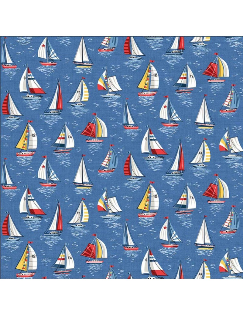 Tissu coton Nautical Yachts à motifs de bateaux