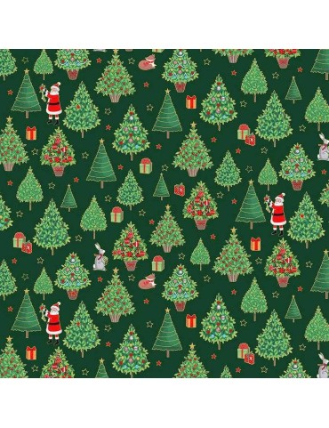 Fat quarter Merry Christmas trees vert