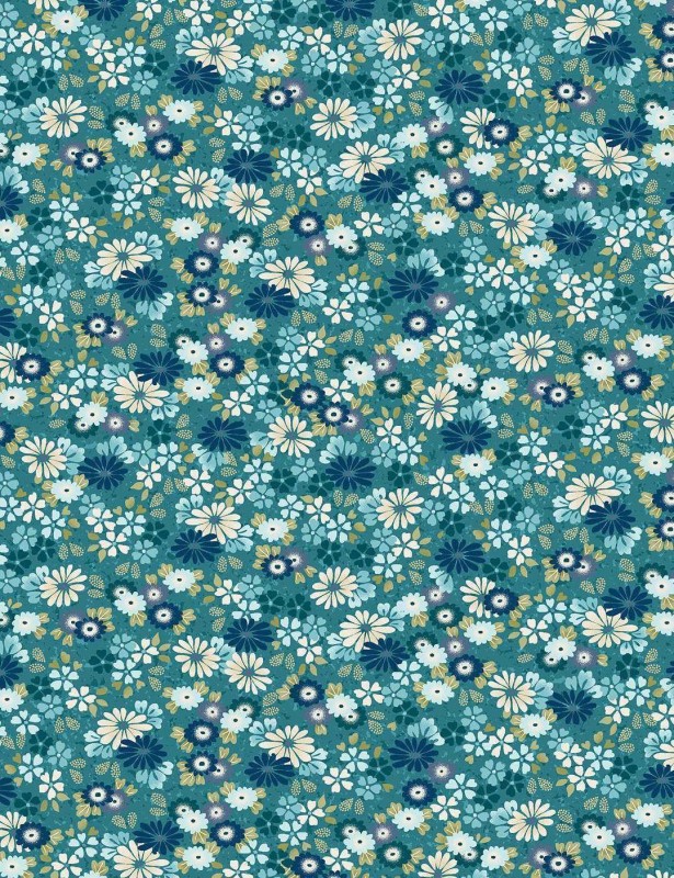 046-R Kasumi floating flowers Teal