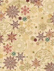 We Love Christmas cotton fabric with snowflakes and balls by Stof