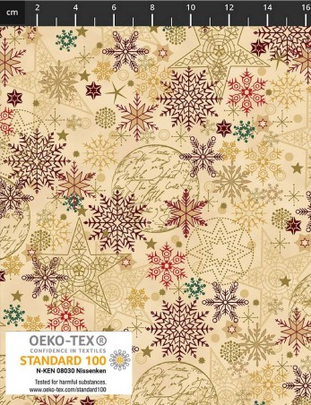 Fat quarter tissu patchwork We Love Christmas flocons de neige et boules