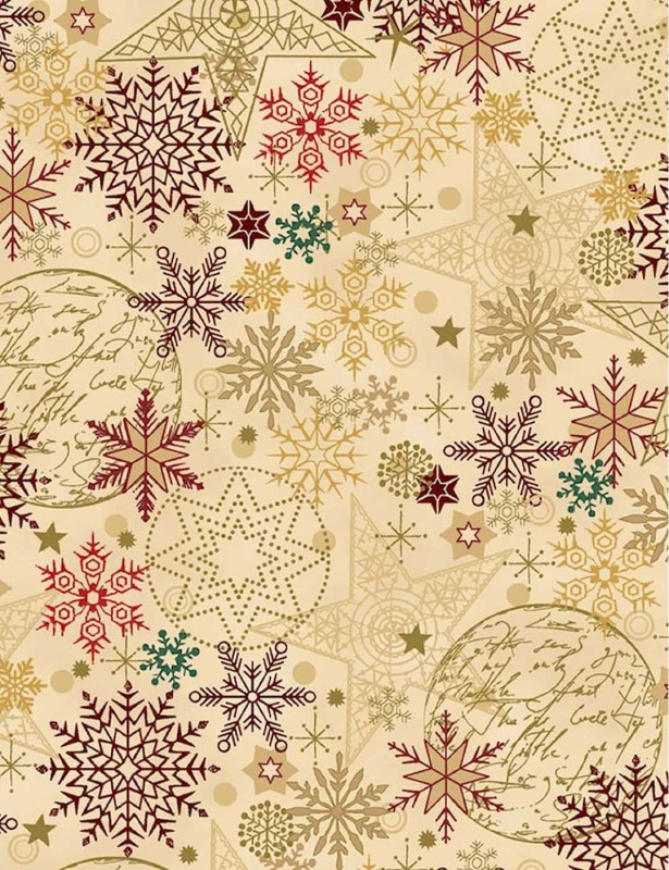 Fat quarter tissu patchwork We Love Christmas flocons de neige et boules