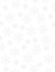 We Love Christmas cotton fabric with pearly snowflakes on a white background