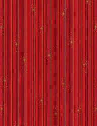 We Love Christmas cotton fabric with red and gold stripes and stars
