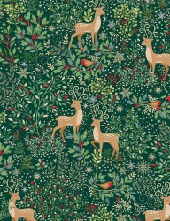 Tissu patchwork Enchanted Christmas motifs de rennes et feuillages
