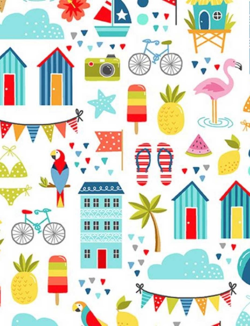 Fat quarter patchwork fabric Pool Party beach symbols