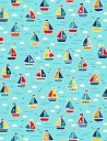 Pool Party patchwork fabric with boats on blue background