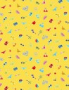 Pool Party patchwork fabric with icons on yellow background