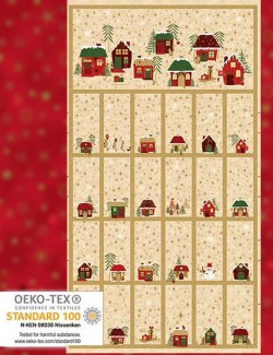Christmas Advent calendar panel beige and gold houses