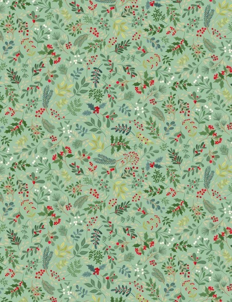 Enchanted Christmas patchwork fabric with foliage motifs