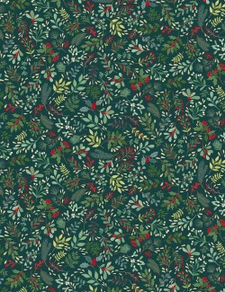 Enchanted Christmas patchwork fabric with foliage motifs