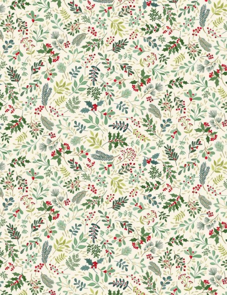 Enchanted Christmas patchwork fabric with foliage motifs