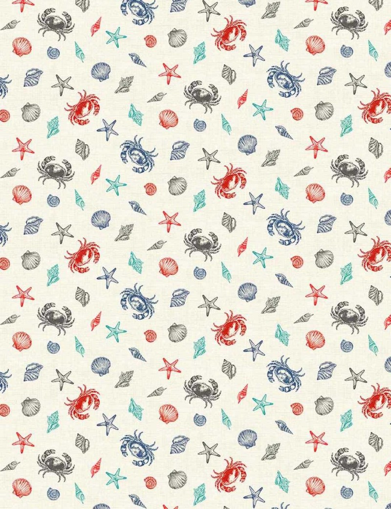 Tissu coton Nautical Schells à motifs de crustacés