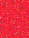 Patchwork cotton fabric with multicoloured stars on a red background