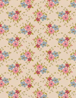 Tilda fabric printed with small bouquets of colorful flowers.