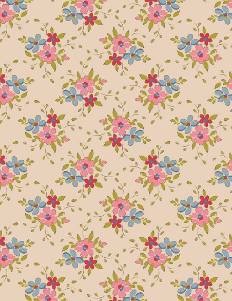 Tilda fabric printed with small bouquets of colorful flowers.