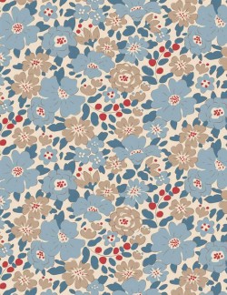 Harper Blue Tilda fabric printed with small flowers and berries.