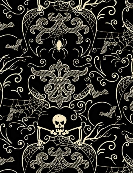 Tissu coton Halloween Midnight Haunt Spooky Damask