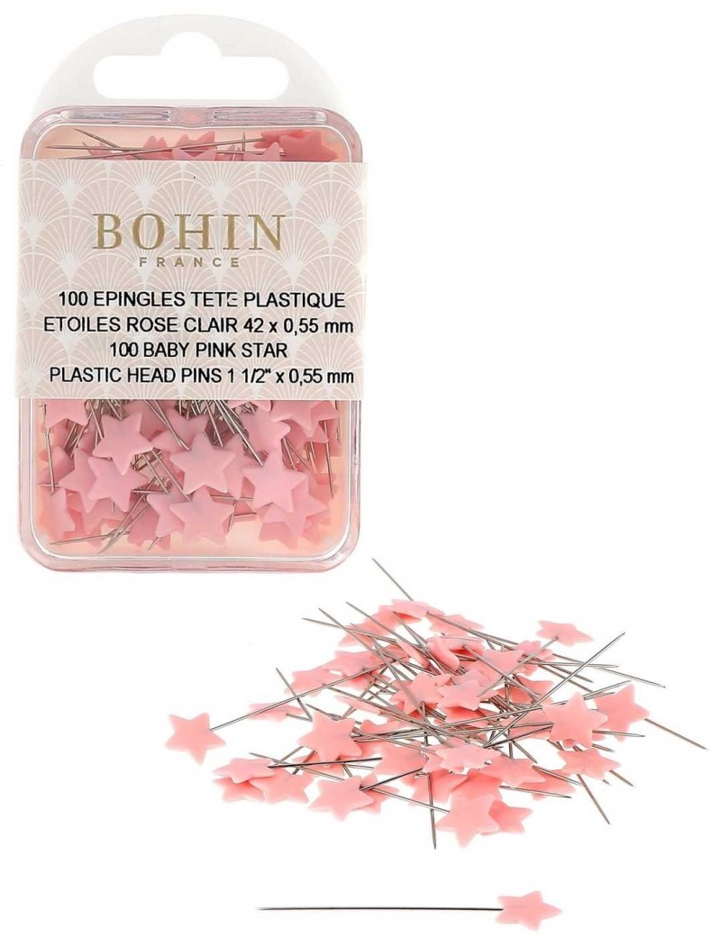 Epingles Bohin à têtes plastique en forme d'étoile rose