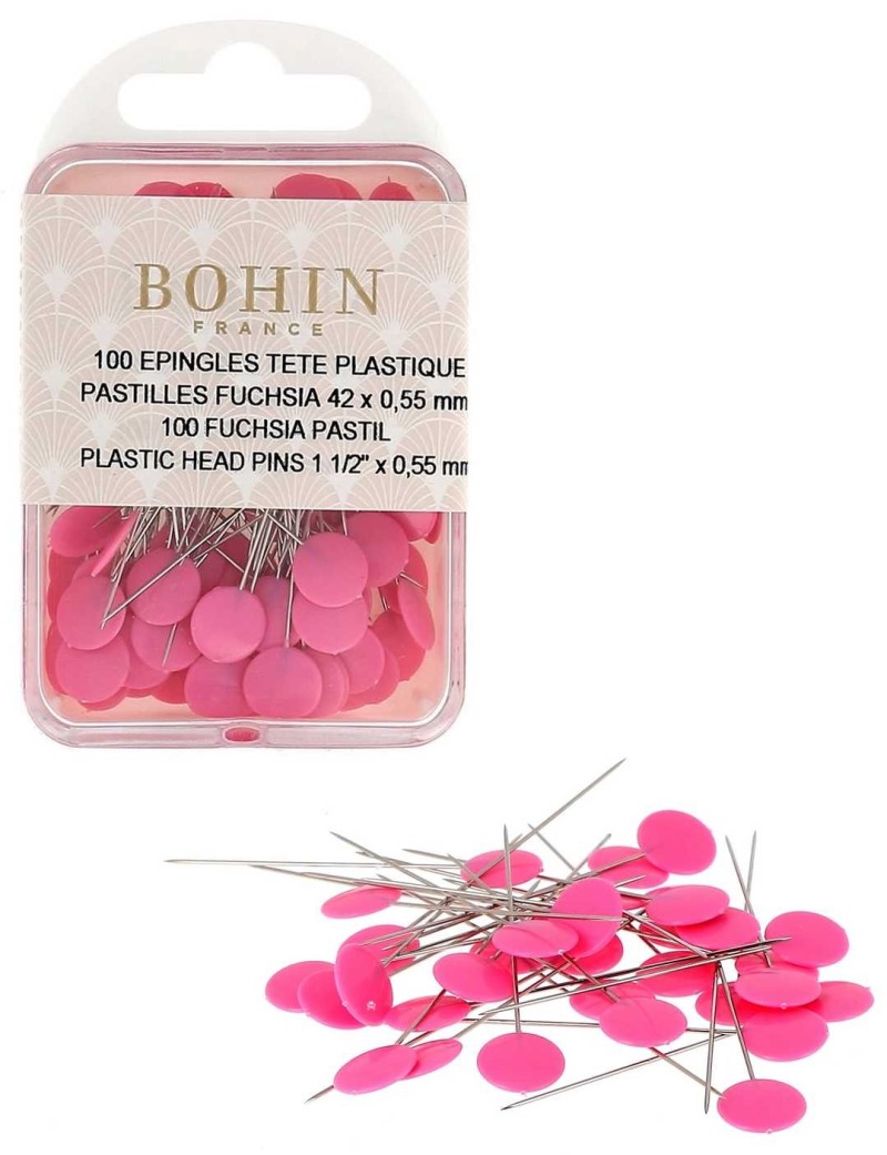 Bohin pins with pink pastille-shaped plastic heads