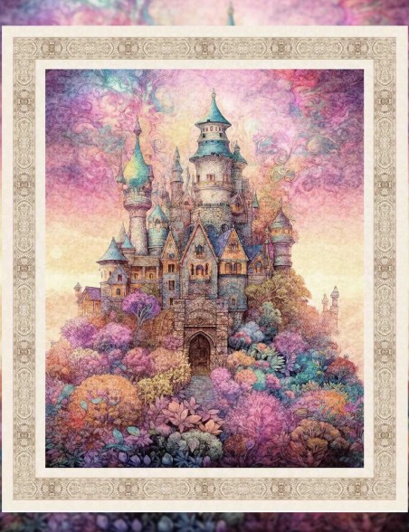 Enchanted fairy castle fabric panel