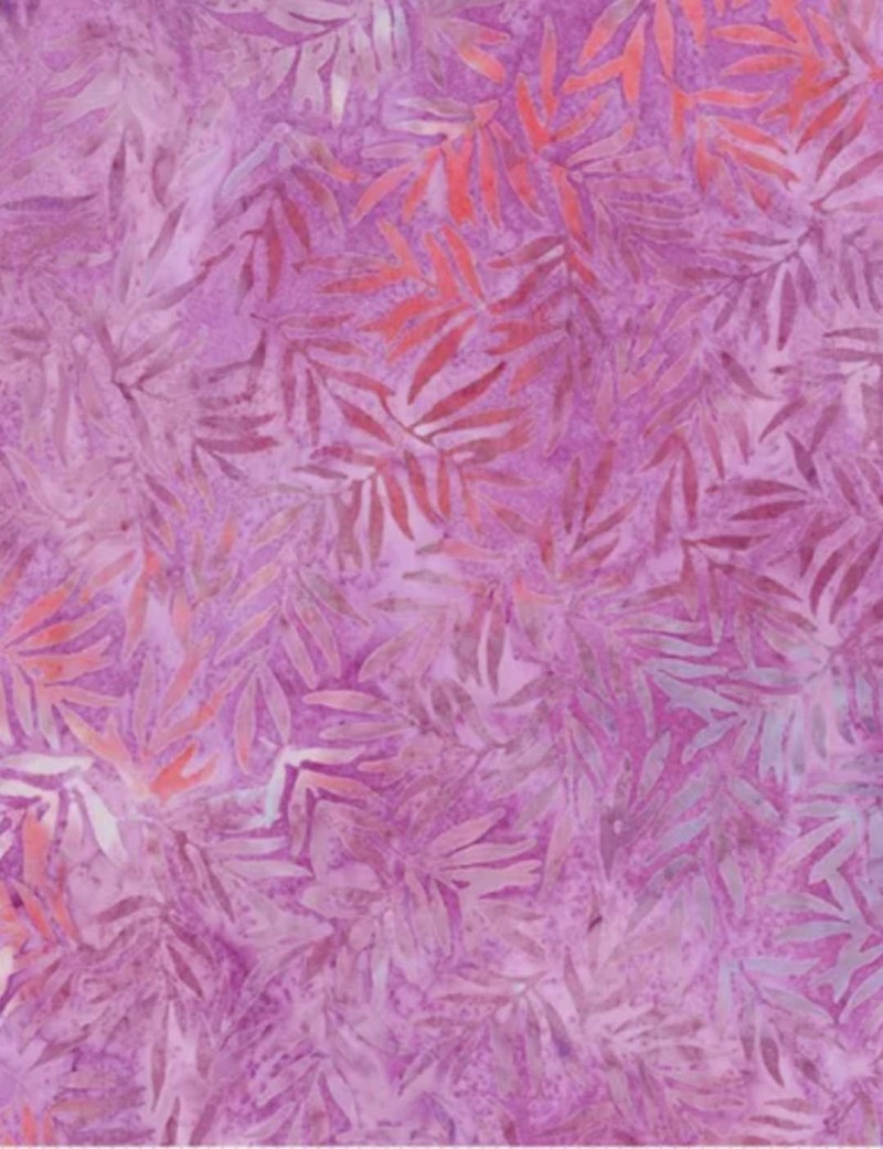 Fat quarter mauve batik printed with wisteria leaves by Hoffman.