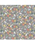 Tissu coton Cool Cat 2019 Gris à motifs de Poissons et d'empreintes de Chats Multicolore
